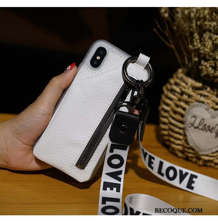 iPhone Xs Coque Clé Portefeuille Rose Carte Nouveau Cou Suspendu