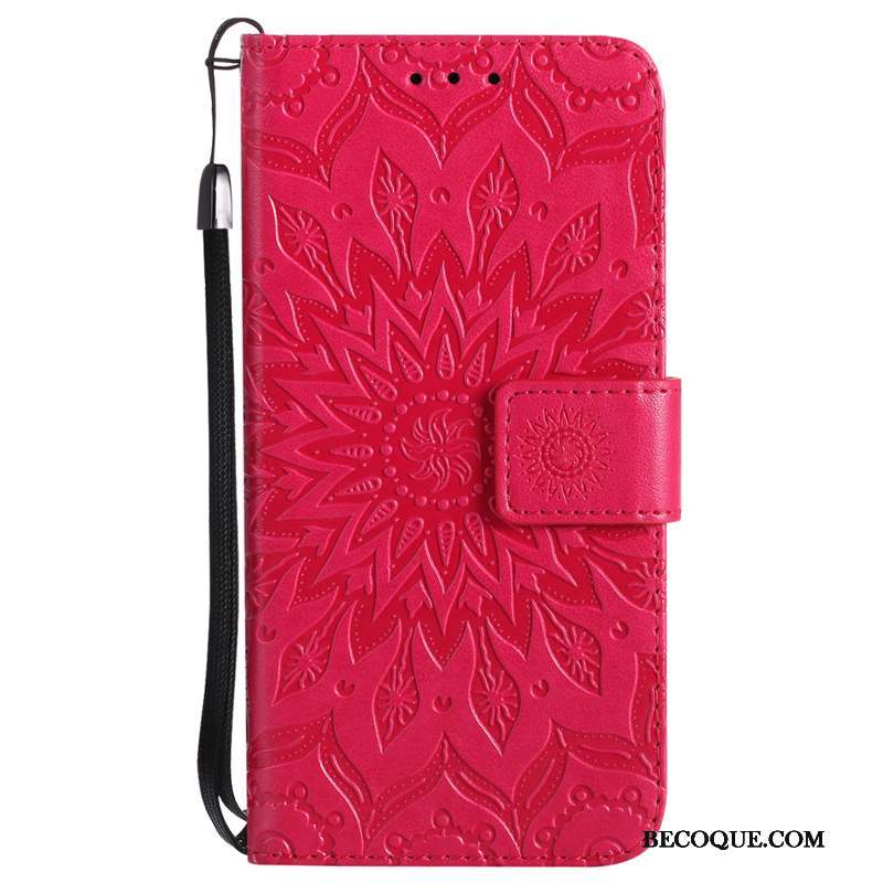 iPhone Xs Coque Fleur Soleil Étui En Cuir Housse Protection Rose