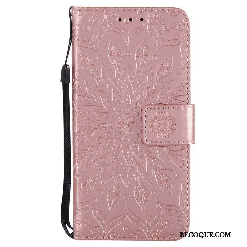 iPhone Xs Coque Fleur Soleil Étui En Cuir Housse Protection Rose