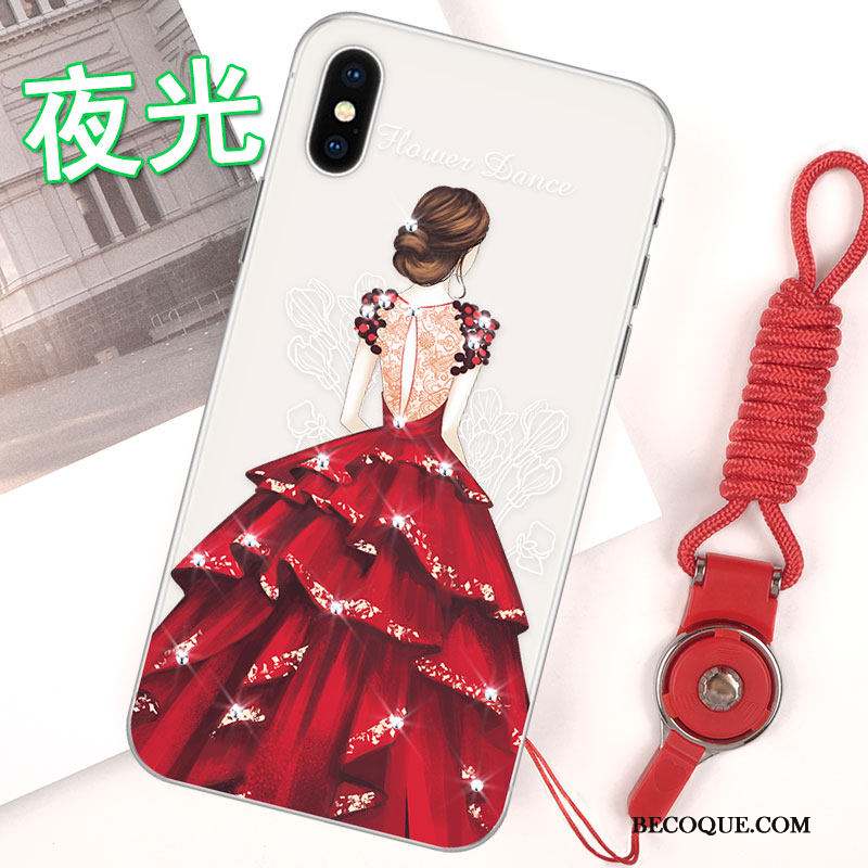 iPhone Xs Coque Étui Fluide Doux Ornements Suspendus Tout Compris Rouge Délavé En Daim