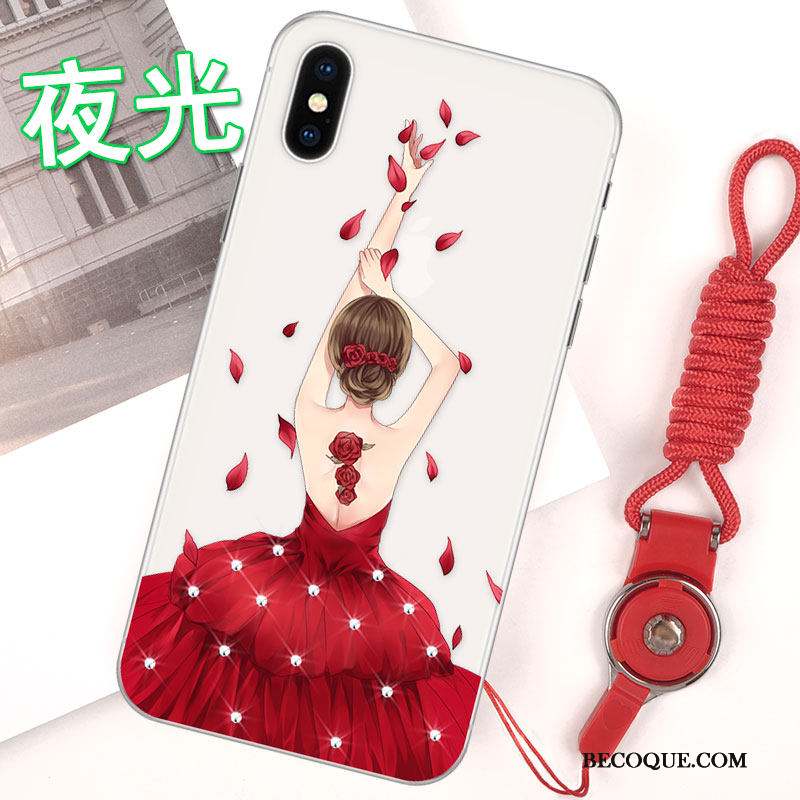 iPhone Xs Coque Étui Fluide Doux Ornements Suspendus Tout Compris Rouge Délavé En Daim