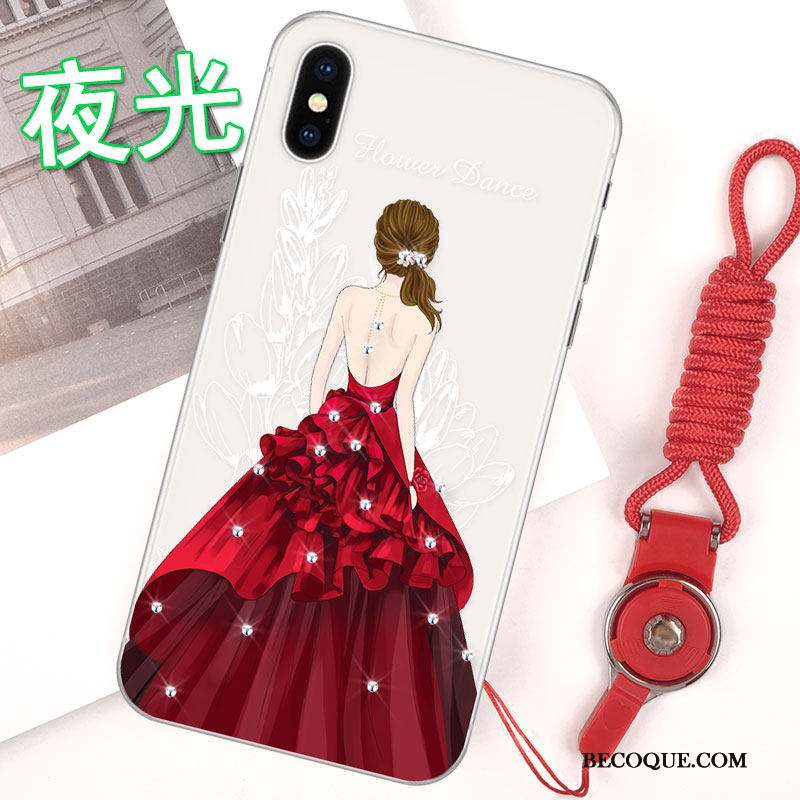 iPhone Xs Coque Étui Fluide Doux Ornements Suspendus Tout Compris Rouge Délavé En Daim