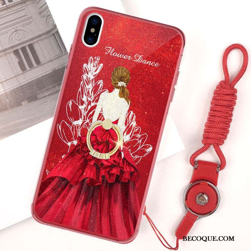 iPhone Xs Coque Étui Fluide Doux Ornements Suspendus Tout Compris Rouge Délavé En Daim