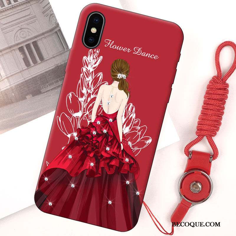 iPhone Xs Coque Étui Fluide Doux Ornements Suspendus Tout Compris Rouge Délavé En Daim