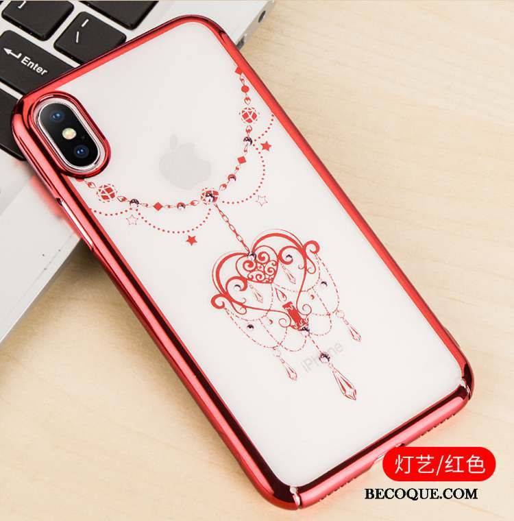 iPhone Xs Coque Étui Incruster Strass Rouge Difficile Protection