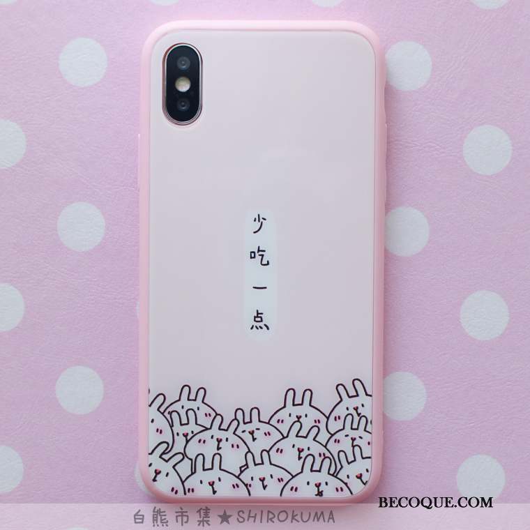 iPhone Xs Lapin Verre Rose Dessin Animé Coque De Téléphone Tout Compris