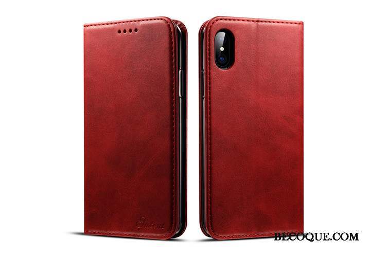 iPhone Xs Max Clamshell Étui Coque De Téléphone Protection Cuir Véritable Étui En Cuir