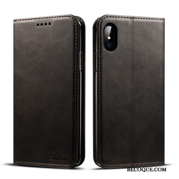 iPhone Xs Max Clamshell Étui Coque De Téléphone Protection Cuir Véritable Étui En Cuir