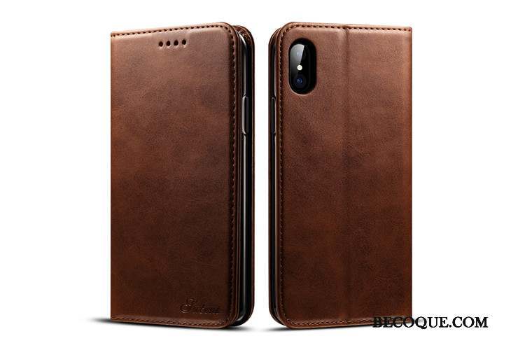 iPhone Xs Max Clamshell Étui Coque De Téléphone Protection Cuir Véritable Étui En Cuir