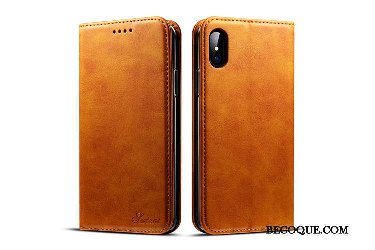 iPhone Xs Max Clamshell Étui Coque De Téléphone Protection Cuir Véritable Étui En Cuir