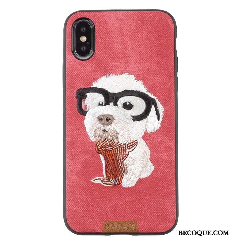 iPhone Xs Max Coque Charmant Chat Broderie Chiens Bleu Bovins