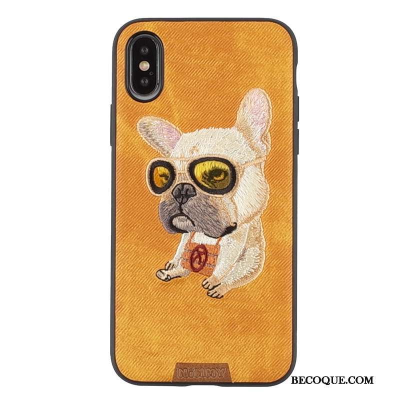 iPhone Xs Max Coque Charmant Chat Broderie Chiens Bleu Bovins