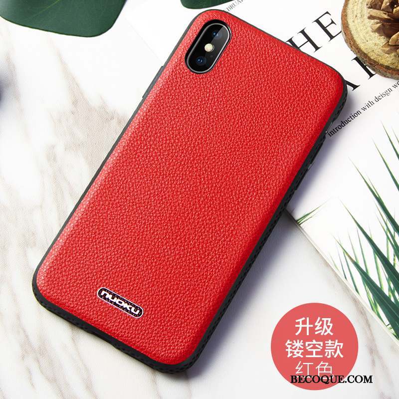 iPhone Xs Max Coque Cuir Véritable Tout Compris Rouge Incassable Cool Refroidissement