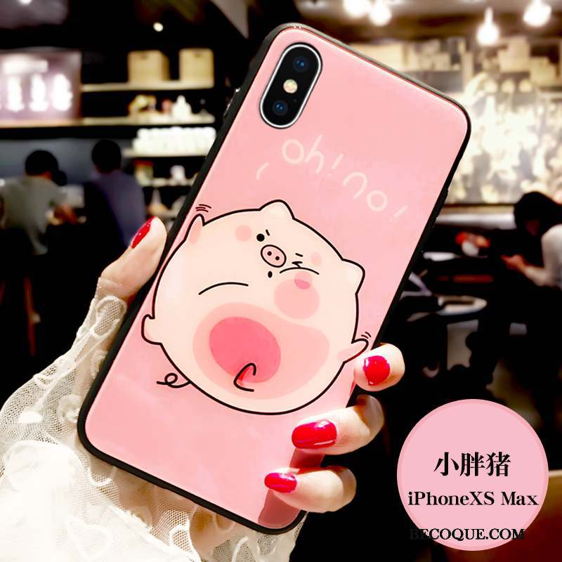 iPhone Xs Max Coque De Téléphone Verre Personnalité Dessin Animé Protection Blanc