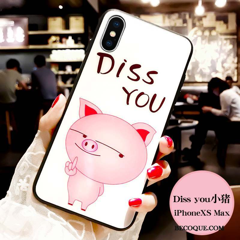 iPhone Xs Max Coque De Téléphone Verre Personnalité Dessin Animé Protection Blanc