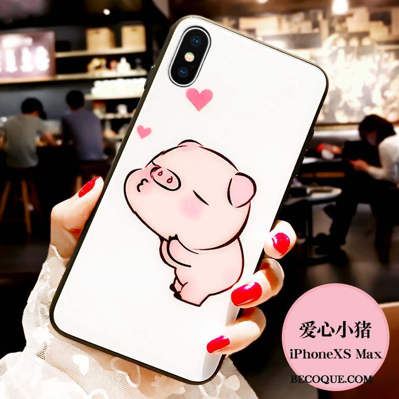 iPhone Xs Max Coque De Téléphone Verre Personnalité Dessin Animé Protection Blanc