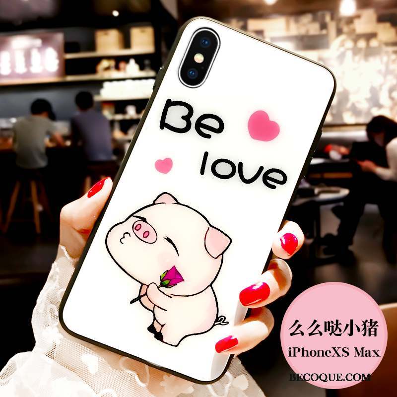 iPhone Xs Max Coque De Téléphone Verre Personnalité Dessin Animé Protection Blanc