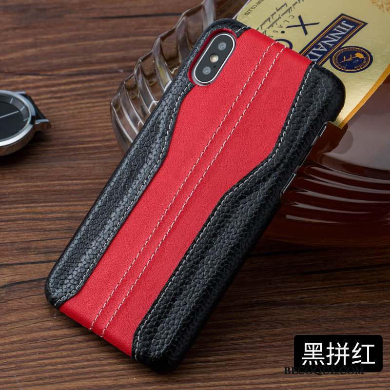 iPhone Xs Max Coque Marque De Tendance Étui En Cuir Personnalisé Personnalité Protection Rouge