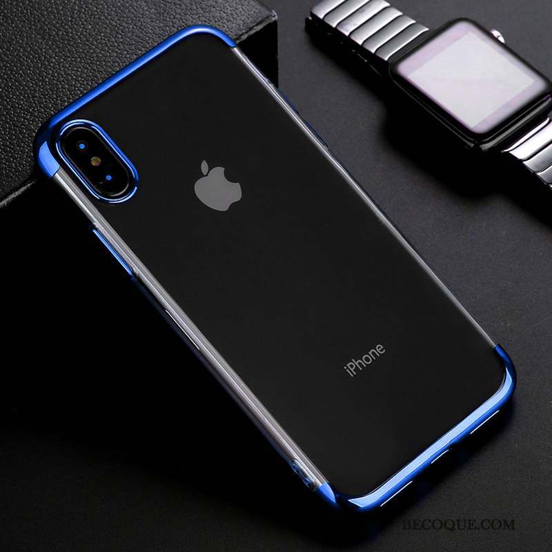 iPhone Xs Max Coque Placage Téléphone Portable Bleu Protection Transparent
