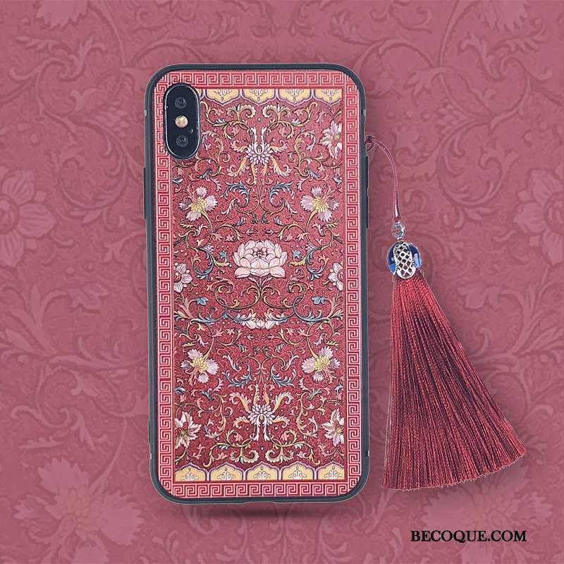 iPhone Xs Max Coque Protection Étui Style Chinois Rose À Franges Vintage