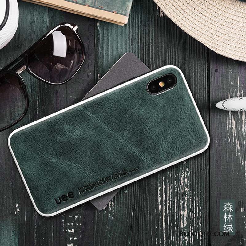 iPhone Xs Max Coque Téléphone Portable Cuir Véritable Étui Antidérapant Simple Silicone