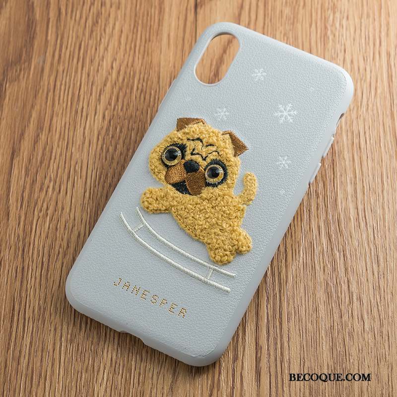 iPhone Xs Max Tendance Broderie Coque De Téléphone Amoureux Silicone Tout Compris