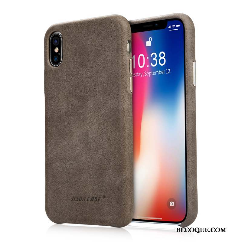 iPhone Xs Max Très Mince Protection Incassable Tendance Coque De Téléphone Cuir Véritable