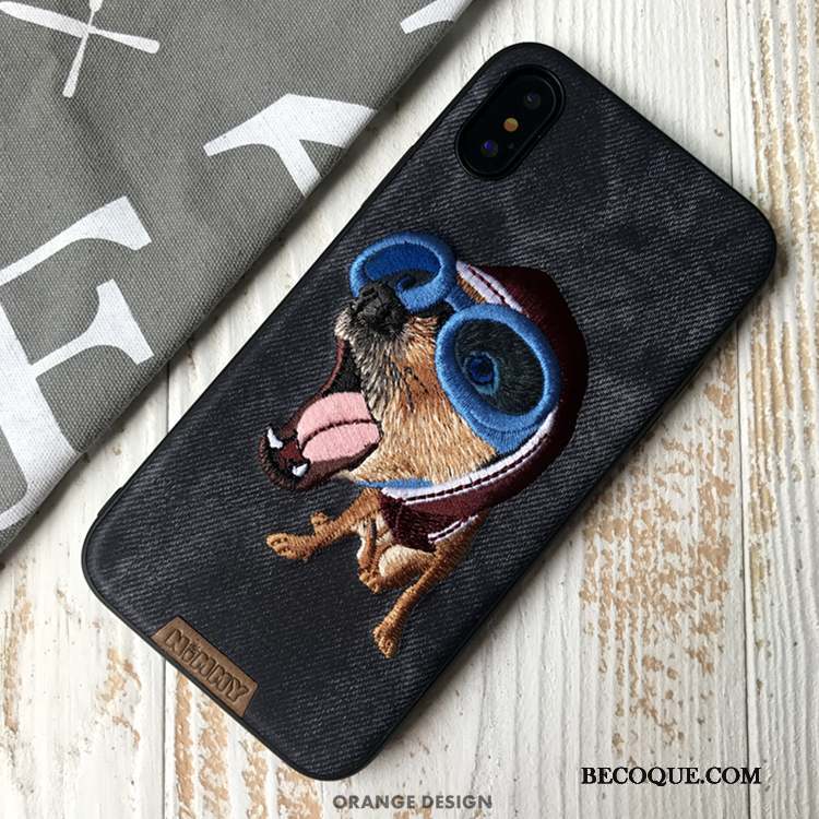 iPhone Xs Silicone Broderie Marque De Tendance Chat Tout Compris Coque De Téléphone