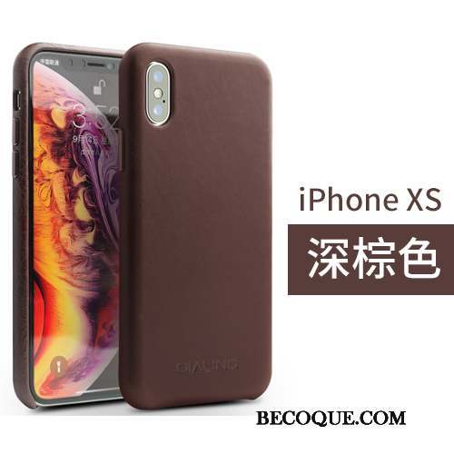 iPhone Xs Simple Coque Incassable Cuir Véritable Étui En Cuir Protection