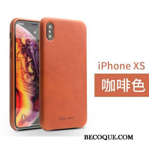 iPhone Xs Simple Coque Incassable Cuir Véritable Étui En Cuir Protection