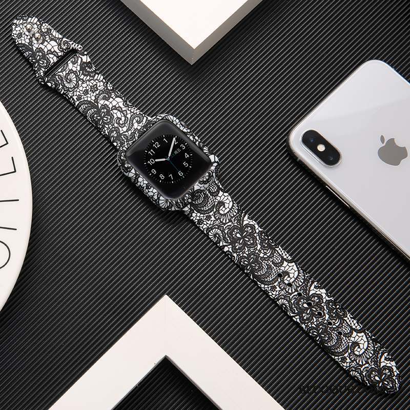 Apple Watch Series 1 Imprimé Silicone Noir Protection Coque Marque De Tendance