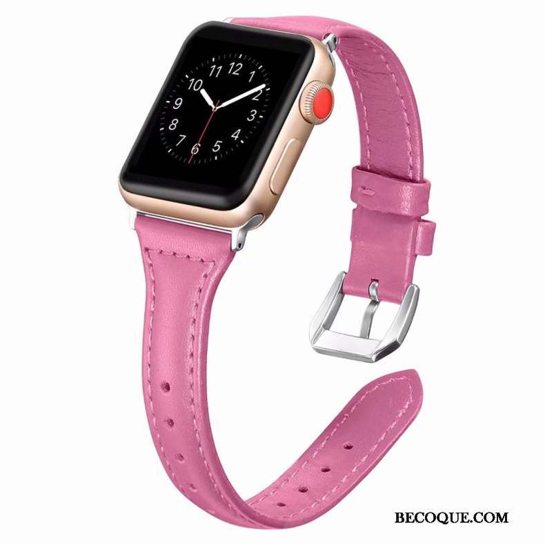 Apple Watch Series 3 Coque Cuir Véritable Côté Fin Rose