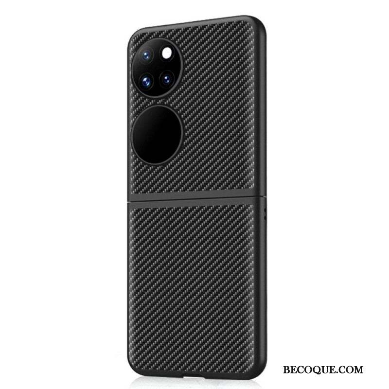 Coque Huawei P50 Pocket Véritable Cuir et Fibre Carbone