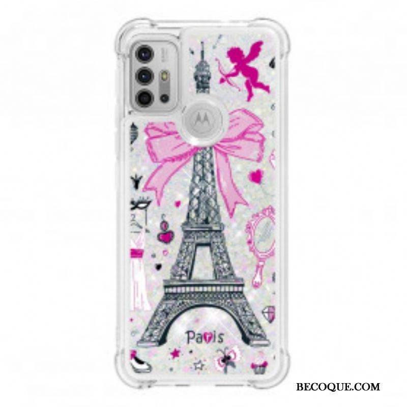 Coque Moto G30 / Moto G10 La Tour Eiffel Paillettes