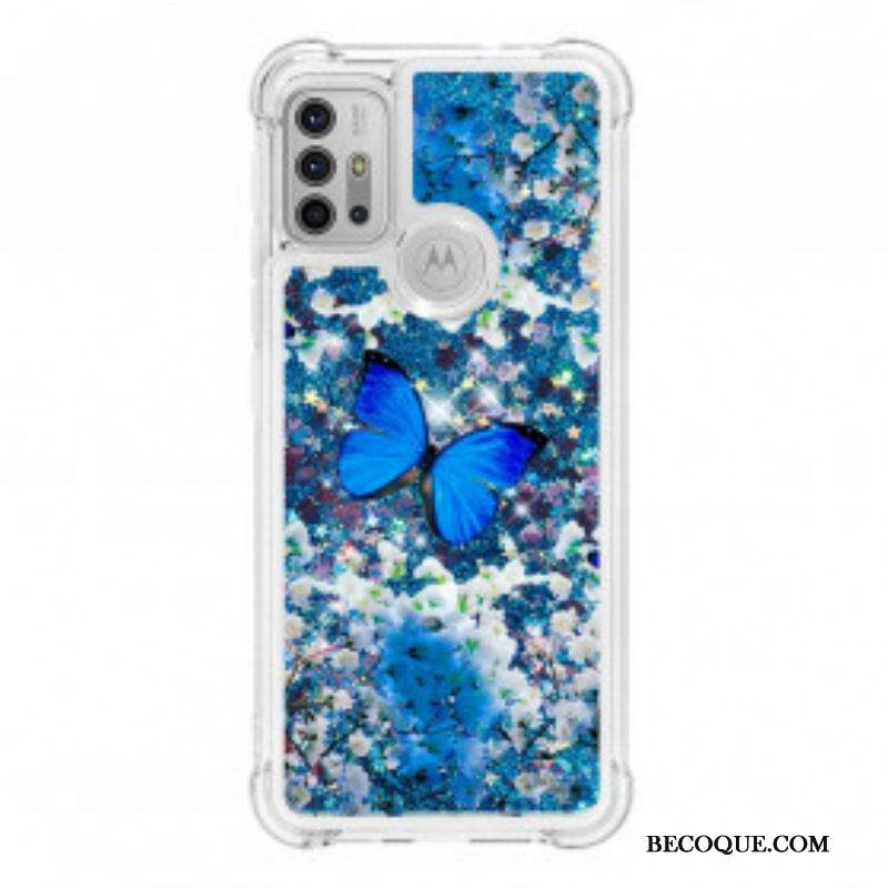 Coque Moto G30 / Moto G10 Papillons Bleus Paillettes