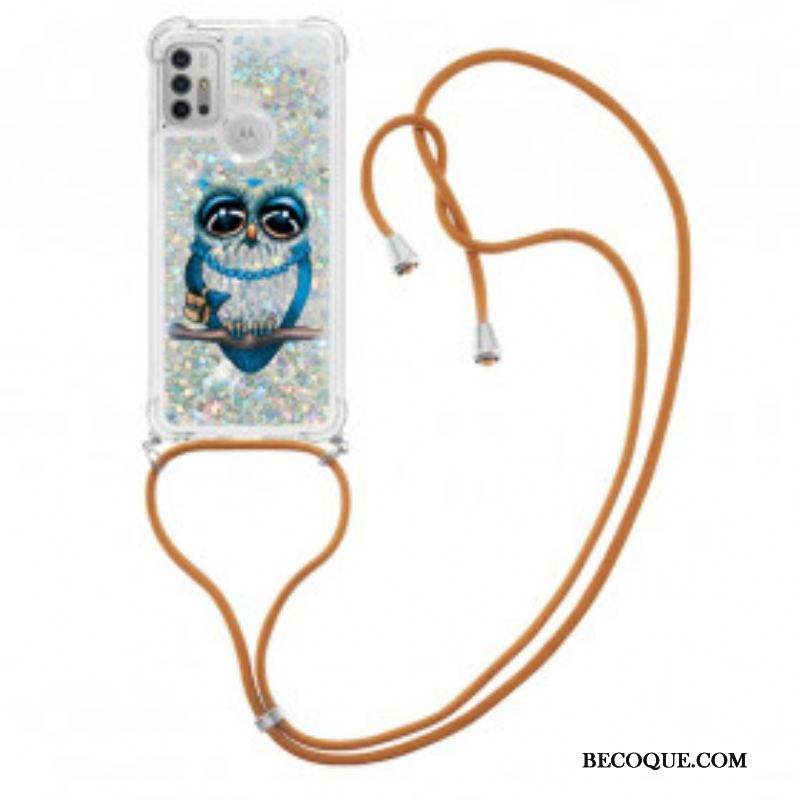 Coque Moto G30 / Moto G10 à Cordon Paillettes Miss Hibou