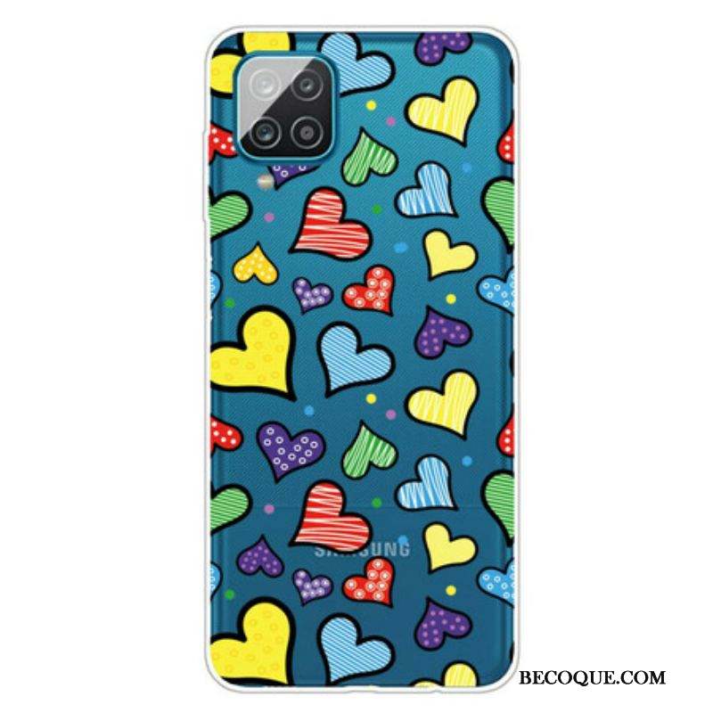 Coque Samsung Galaxy A12 / M12 Coeurs Multicolores