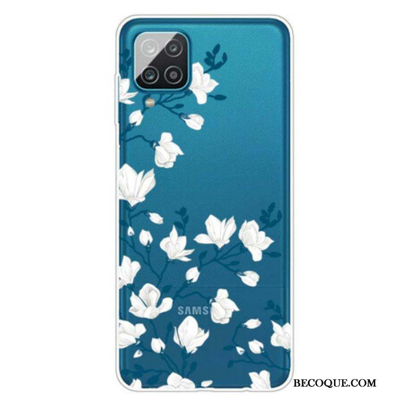 Coque Samsung Galaxy A12 / M12 Fleurs Blanches