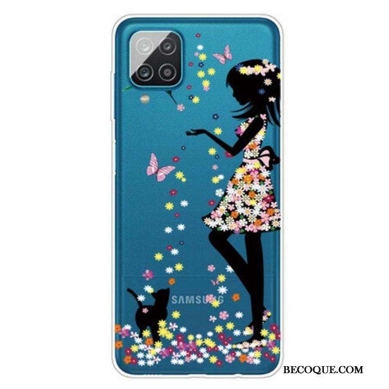 Coque Samsung Galaxy A12 / M12 Jolie Tête Fleurie