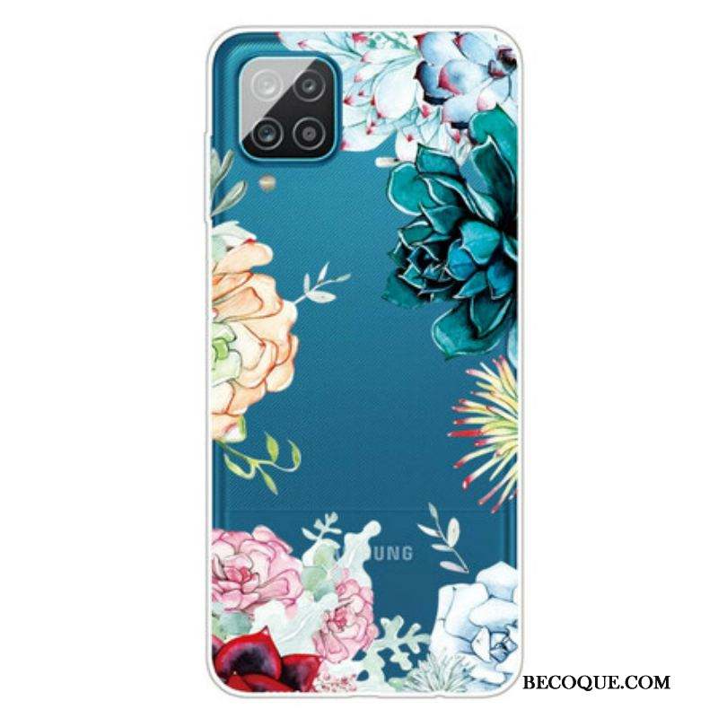 Coque Samsung Galaxy A12 / M12 Transparente Fleurs Aquarelle