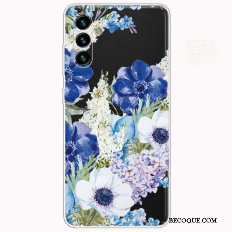 Coque Samsung Galaxy A13 5G / A04s Fleurs Bleues Aquarelle