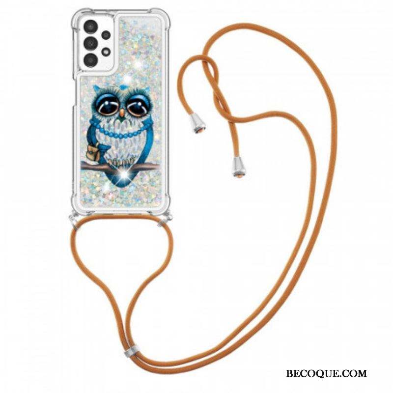 Coque Samsung Galaxy A13 à Cordon Paillettes Miss Hibou