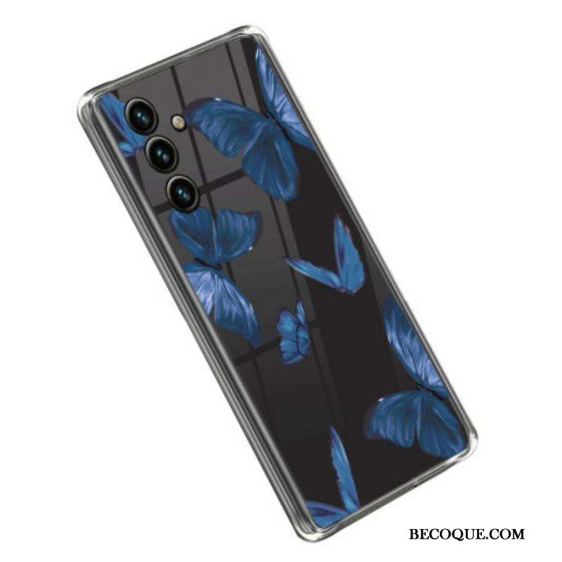 Coque Samsung Galaxy A14 5G / A14 Transparente Papillons Bleus