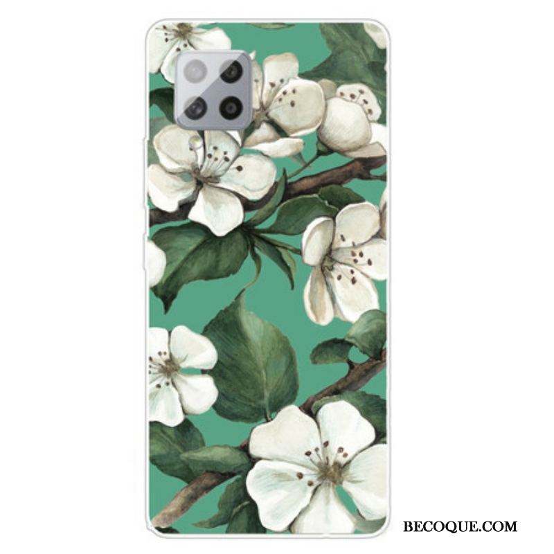 Coque Samsung Galaxy A42 5G Fleurs Blanches Peintes