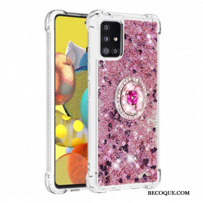 Coque Samsung Galaxy A51 5G Paillettes avec Anneau-Support