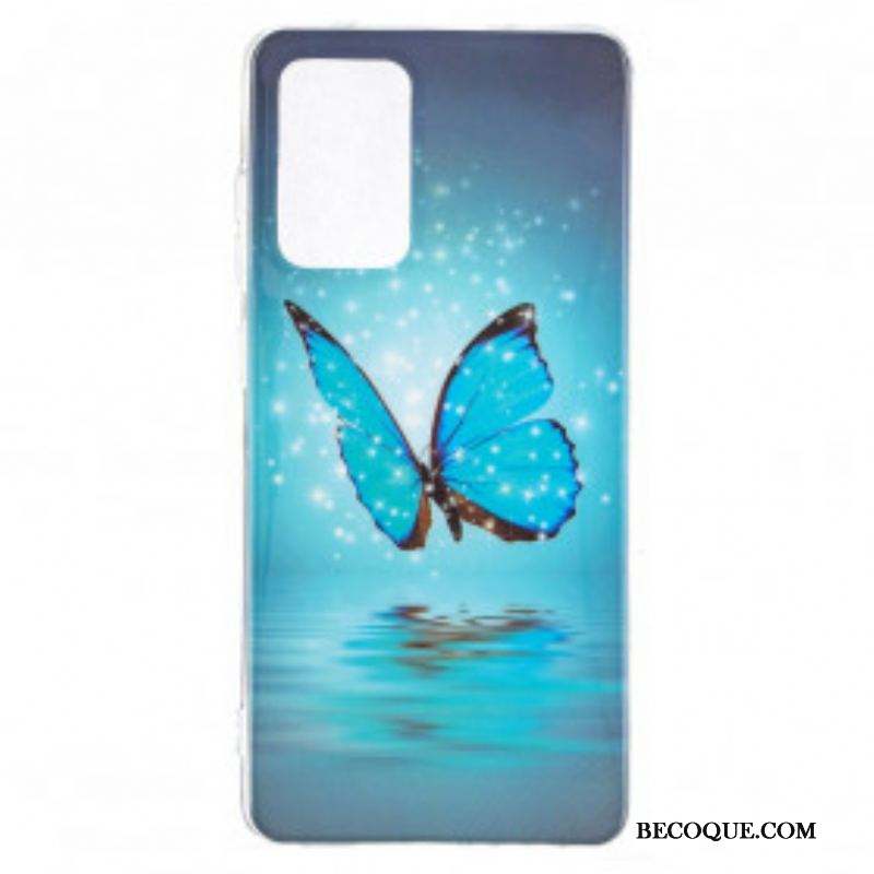 Coque Samsung Galaxy A52 4G / A52 5G / A52s 5G Papillon Bleu Fluorescente