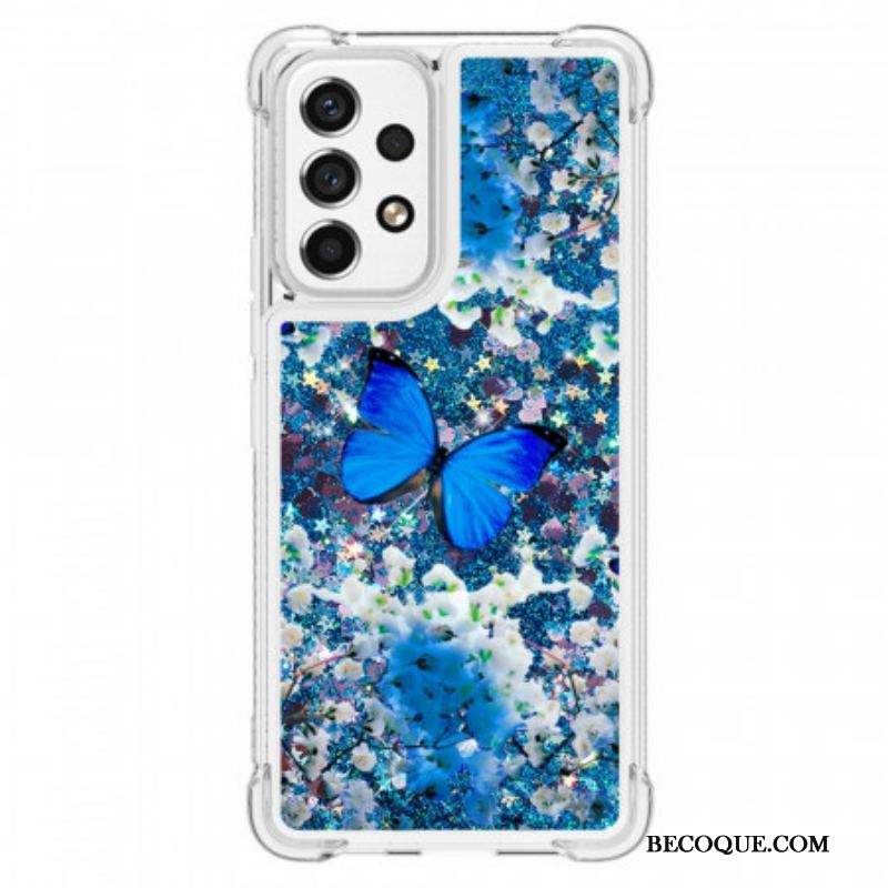 Coque Samsung Galaxy A53 5G Papillons Bleus Paillettes