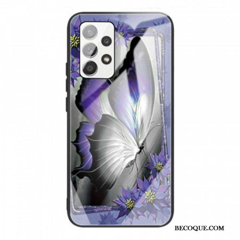 Coque Samsung Galaxy A53 5G Verre Trempé Papillon Violet