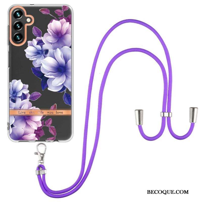 Coque Samsung Galaxy A54 5G à Cordon Fleurs