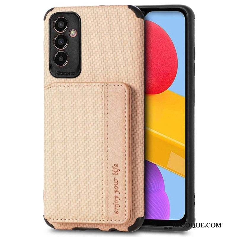 Coque Samsung Galaxy M13 Fibre de Carbone et Portefeuille Magnétique